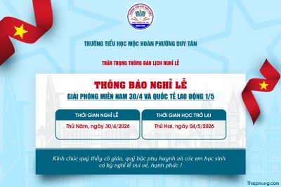 THÔNG BÁO LỊCH NGHỈ LỄ 30/4 & 01/5